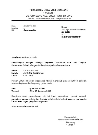 Detail Surat Izin Dispensasi Nomer 12