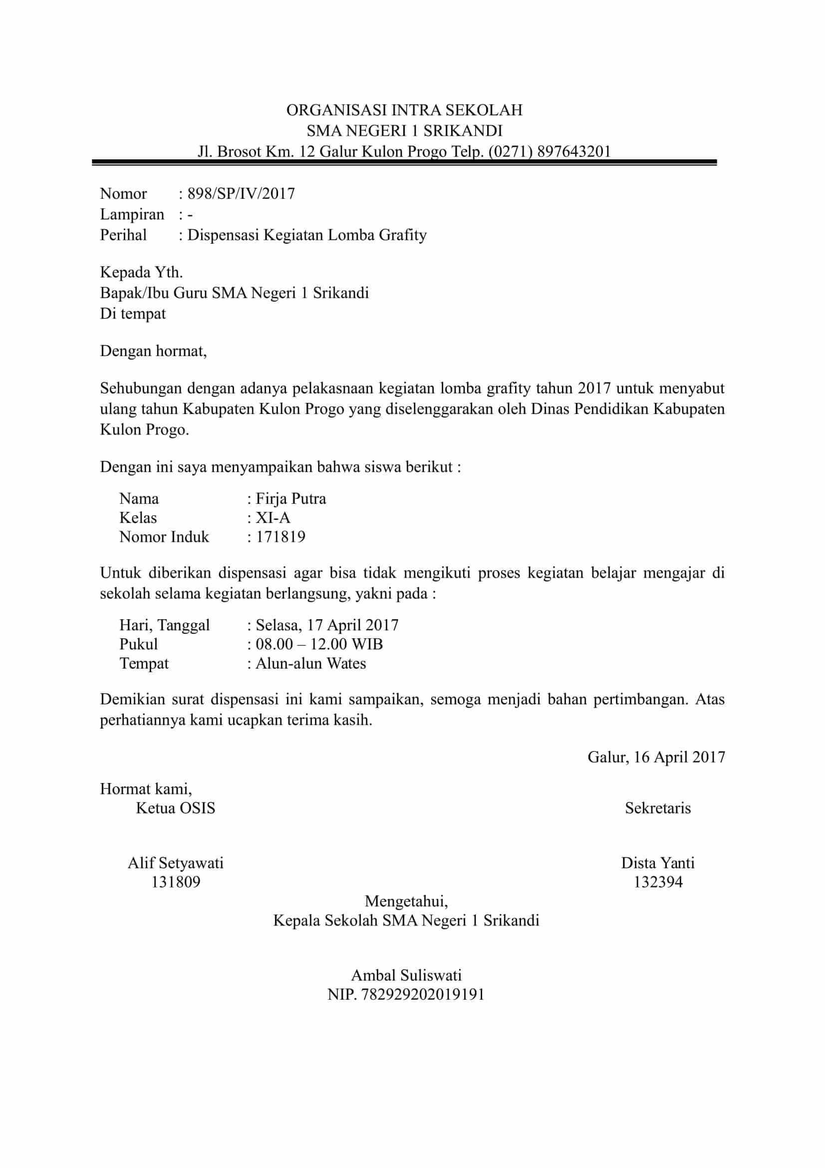 Detail Surat Izin Dispensasi Nomer 13