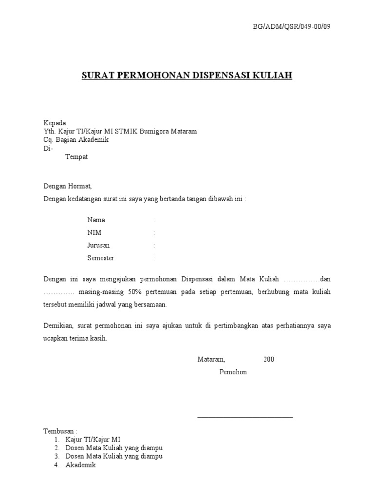 Detail Surat Izin Dispensasi Nomer 22