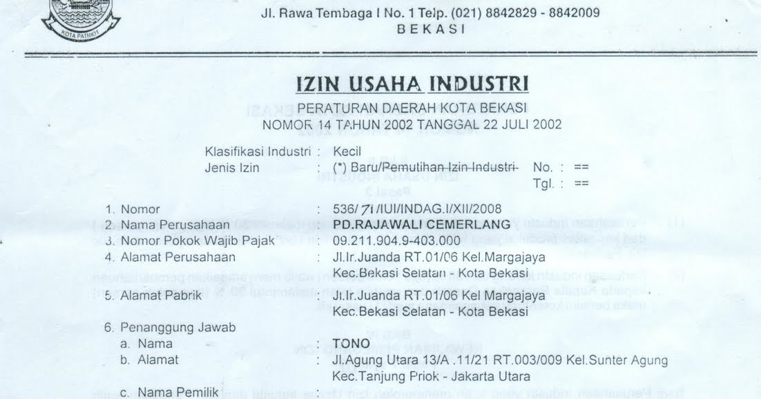 Detail Surat Izin Industri Nomer 11