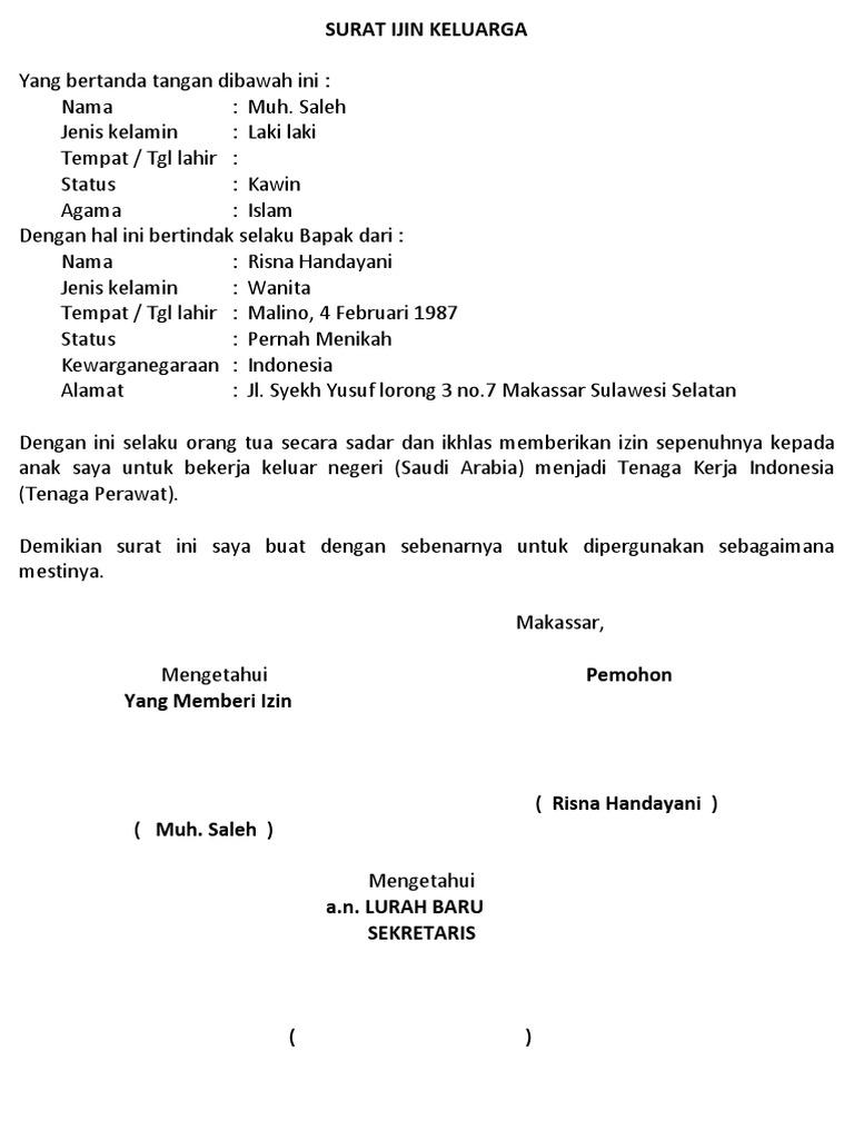 Detail Surat Izin Keluarga Nomer 16