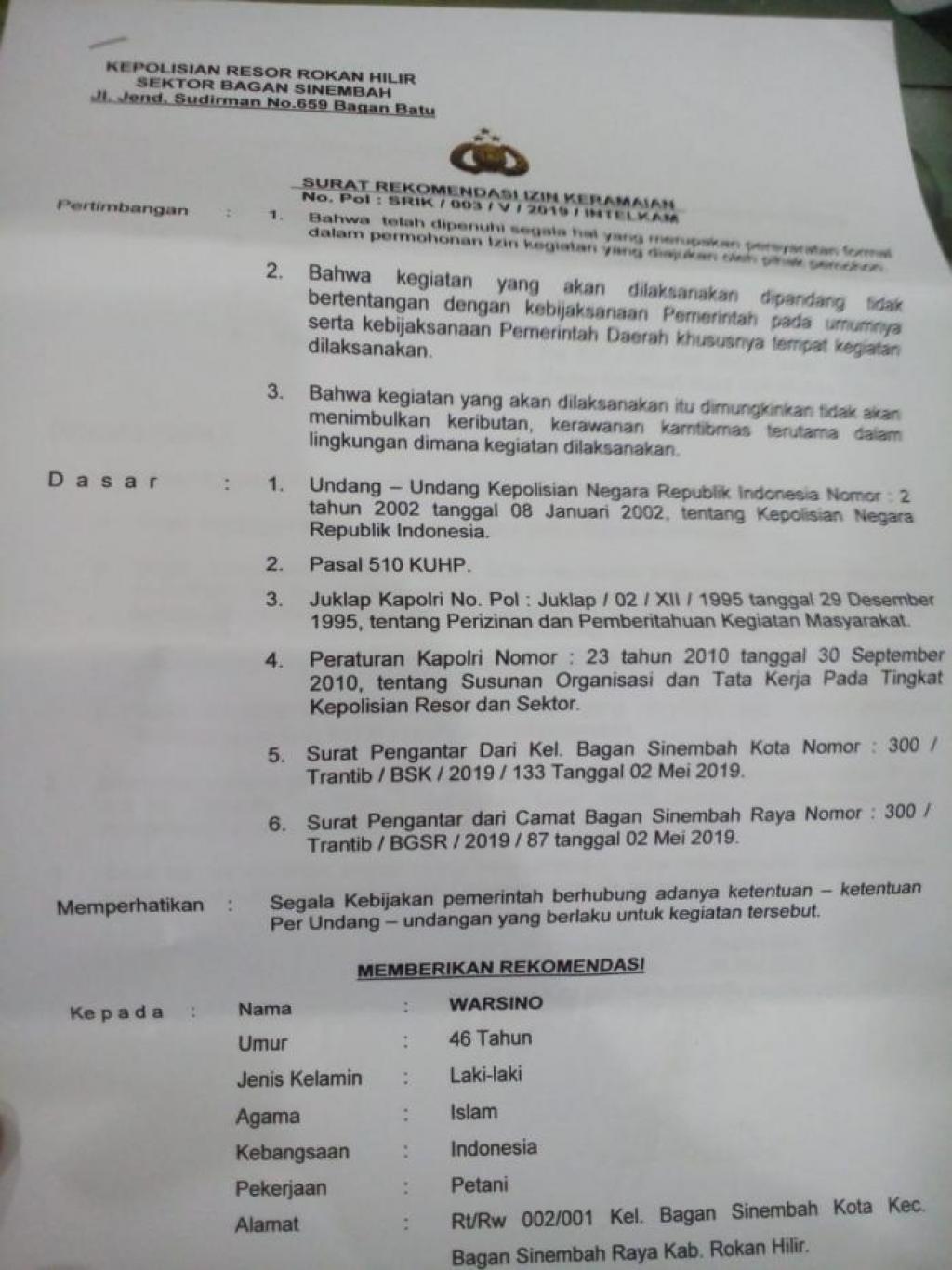 Detail Surat Izin Keramaian Nomer 36