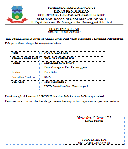 Detail Surat Izin Kuliah Nomer 23