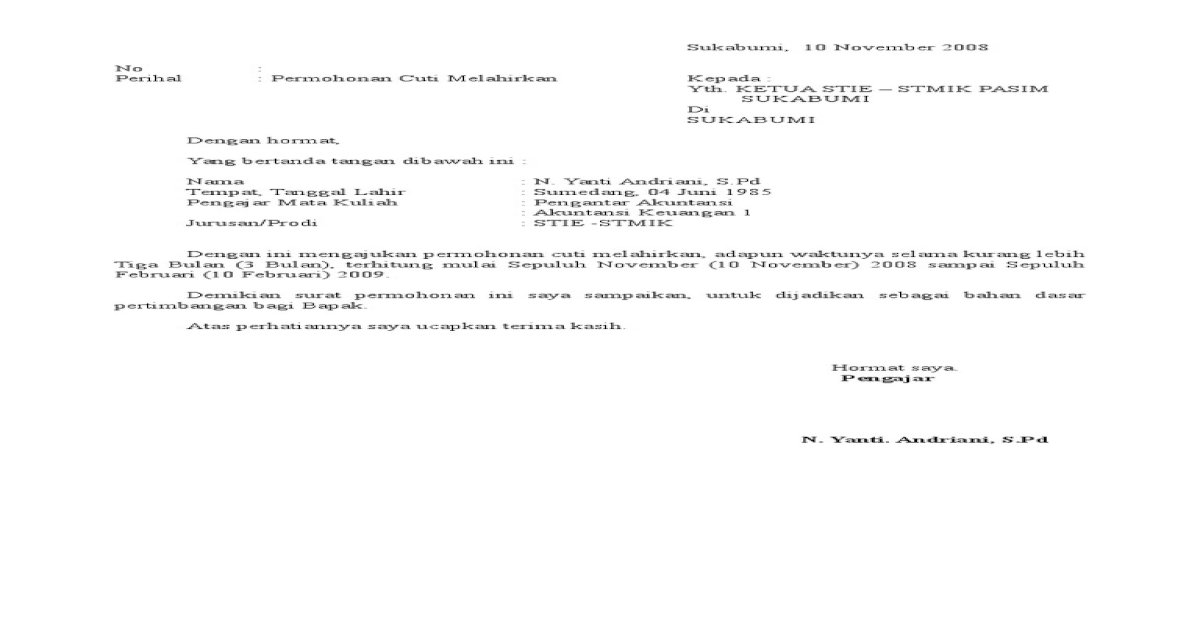 Detail Surat Izin Melahirkan Nomer 48