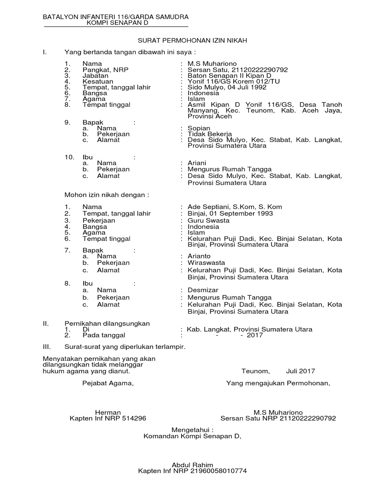 Detail Surat Izin Nikah Nomer 37