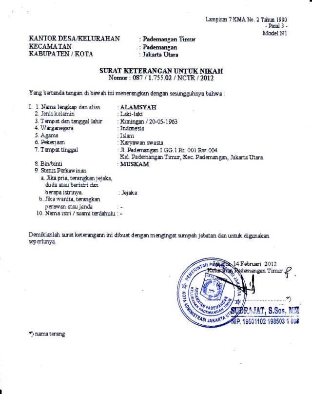 Detail Surat Izin Nikah Nomer 9