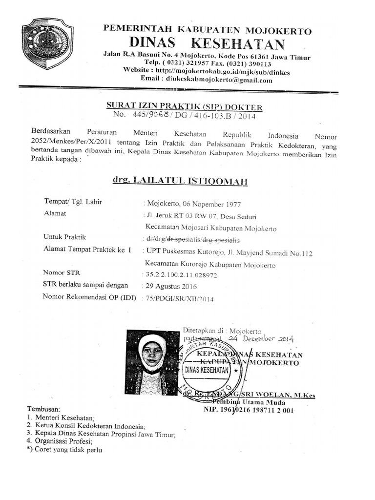 Detail Surat Izin Praktek Dokter Gigi Nomer 6