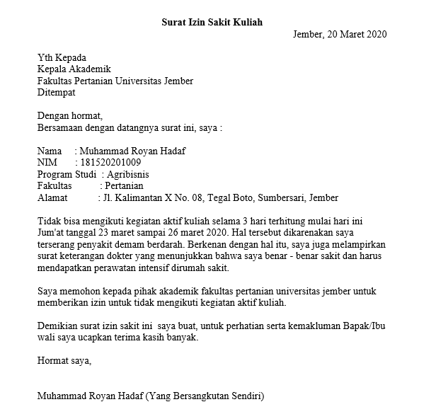 Detail Surat Izin Sakit Kuliah Nomer 15