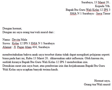 Detail Surat Izin Sakit Sekolah Nomer 45