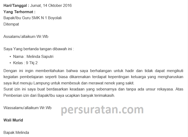 Detail Surat Izin Sekolah Karena Sakit Nomer 46