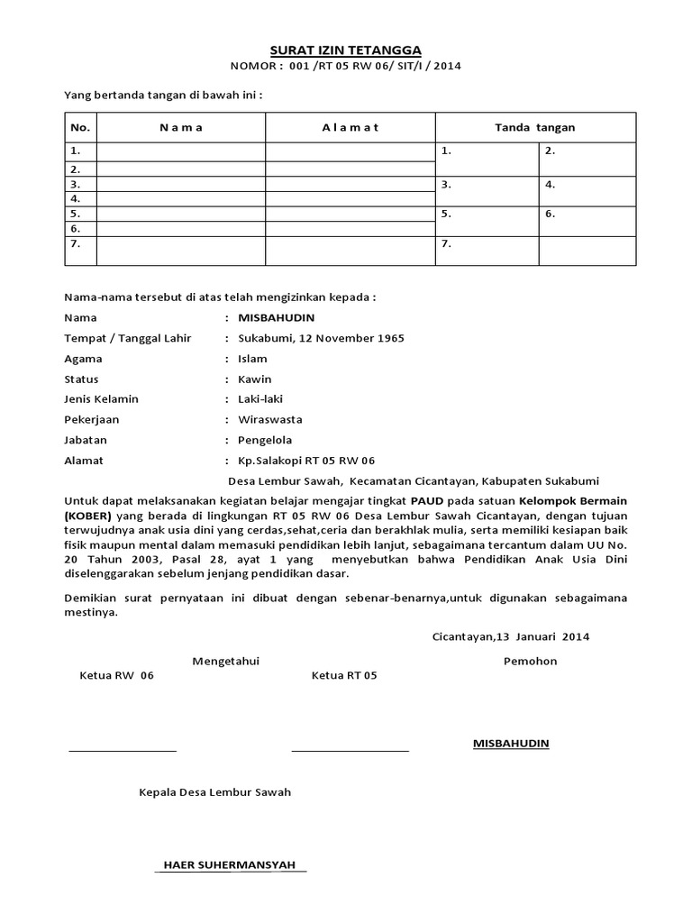 Detail Surat Izin Tetangga Nomer 12