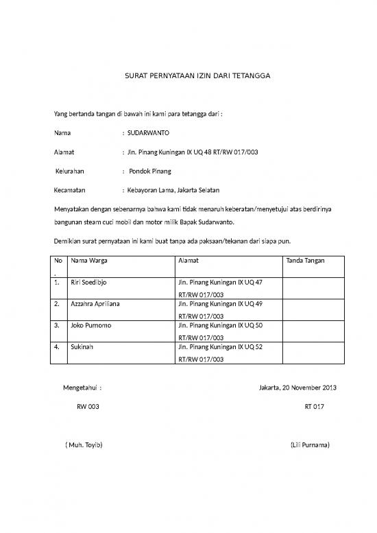 Detail Surat Izin Tetangga Nomer 18