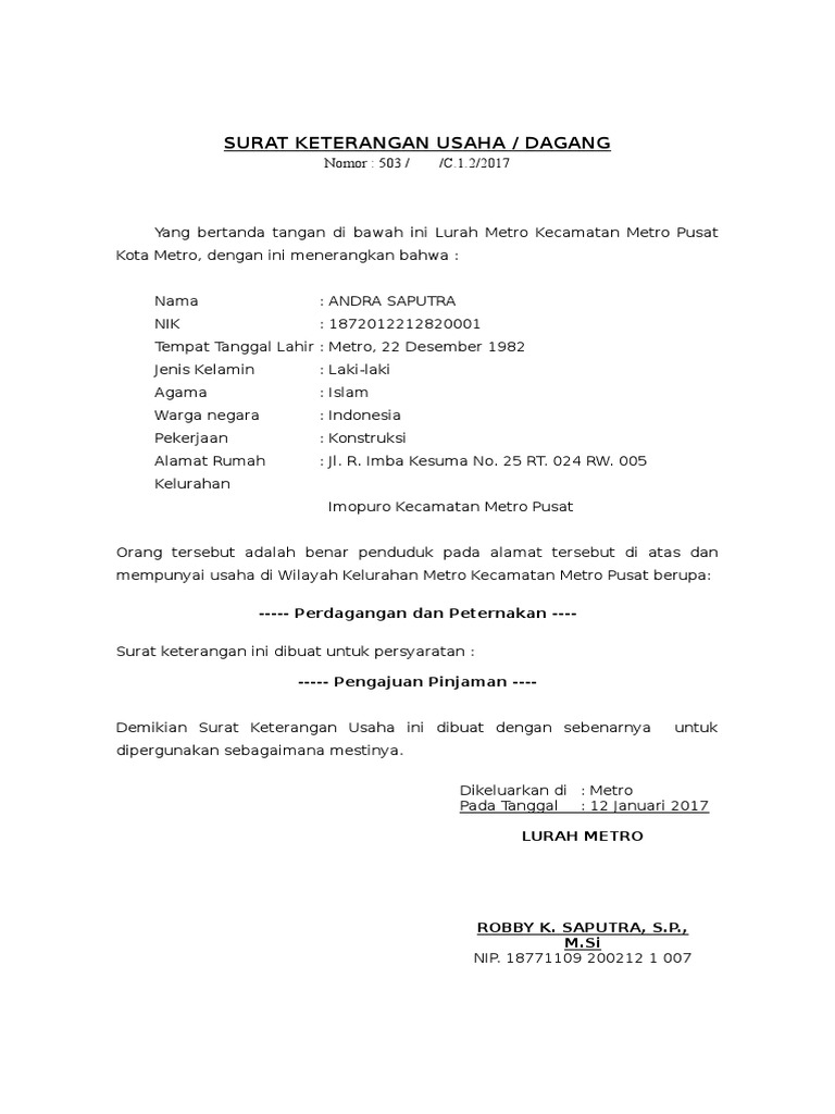 Detail Surat Izin Usaha Dari Rt Nomer 18