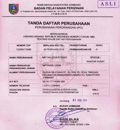 Detail Surat Izin Usaha Tdp Nomer 7