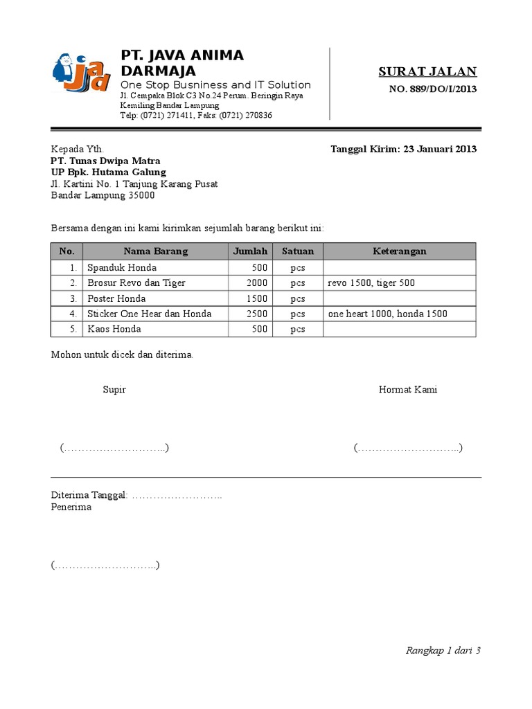 Detail Surat Jalan In English Nomer 13