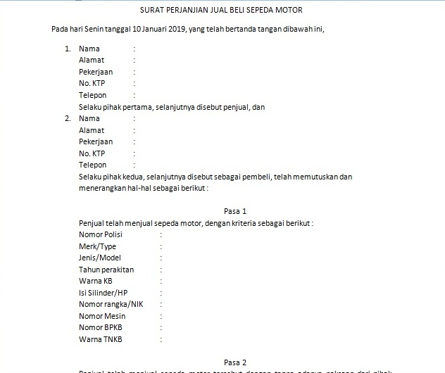 Detail Surat Jual Motor Nomer 39