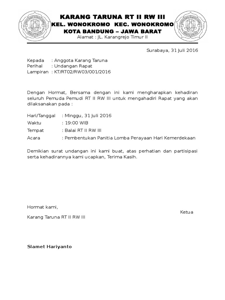 Detail Surat Karang Taruna Nomer 17