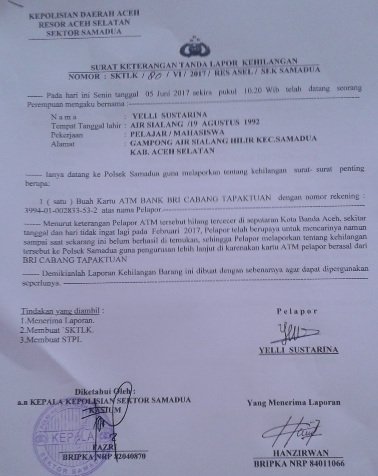 Detail Surat Kehilangan Atm Nomer 2