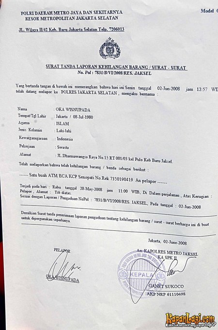 Detail Surat Kehilangan Atm Nomer 34