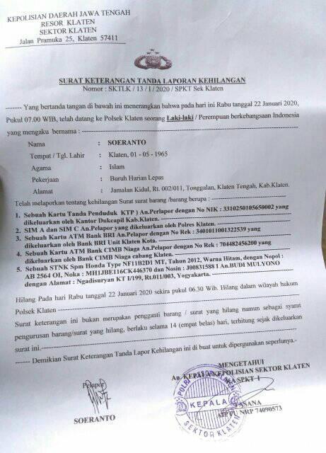 Detail Surat Kehilangan Atm Nomer 43