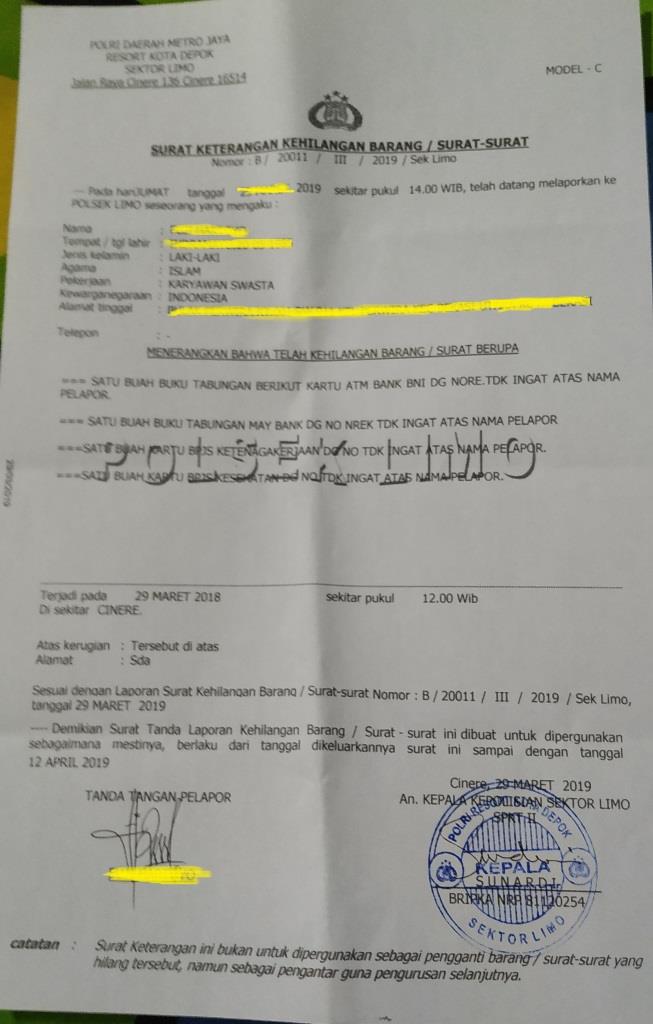 Detail Surat Kehilangan Atm Nomer 53