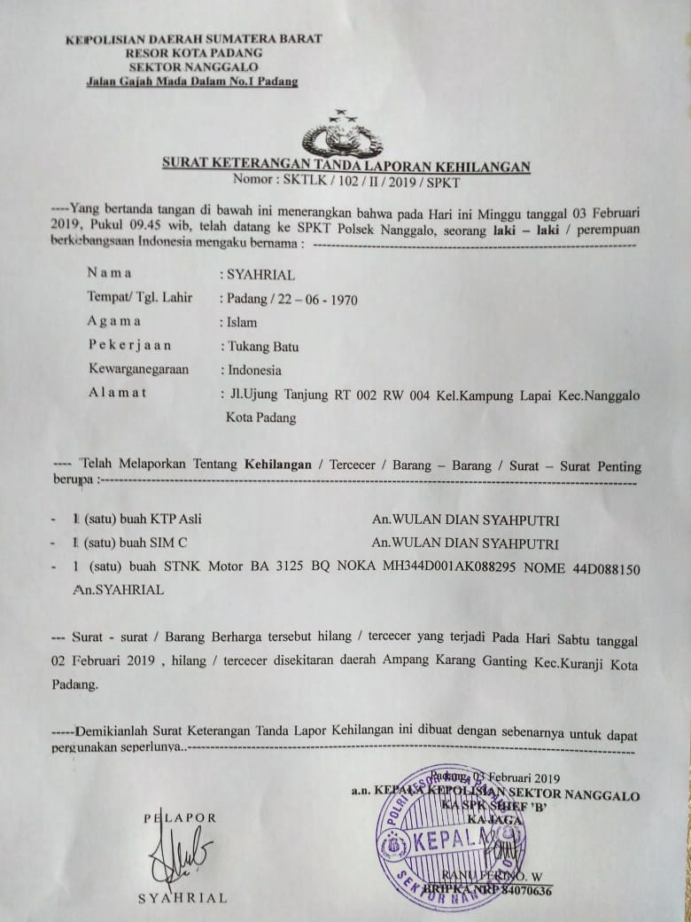 Detail Surat Kehilangan Kepolisian Nomer 22