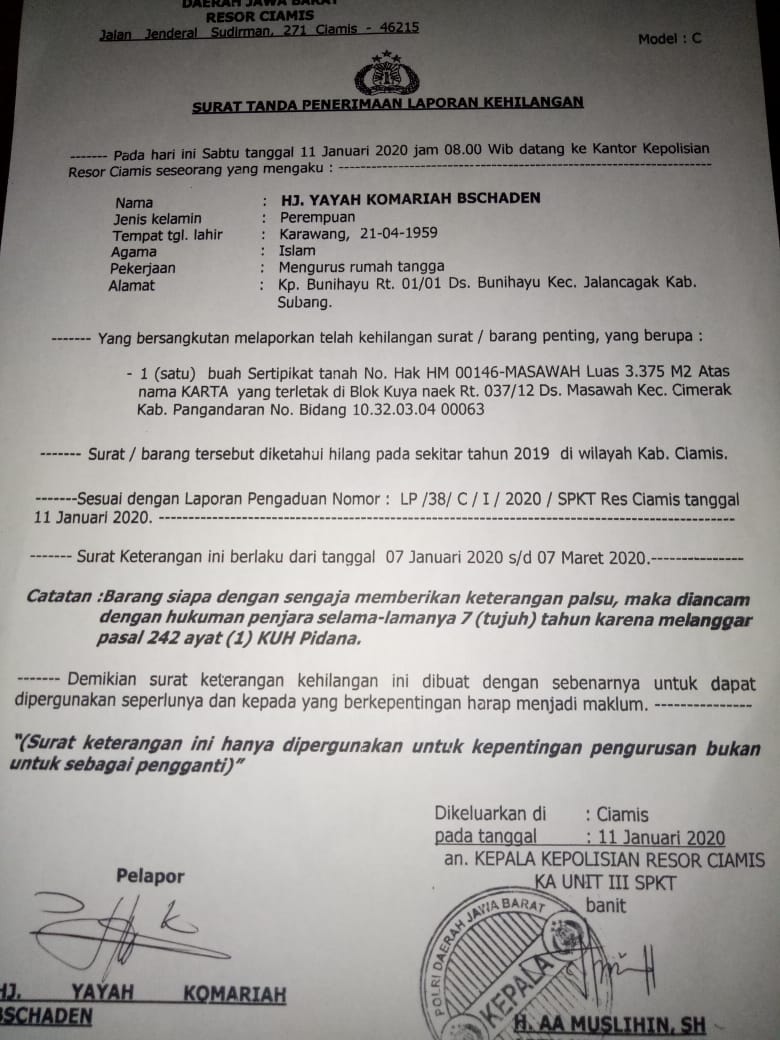 Detail Surat Kehilangan Kepolisian Nomer 49