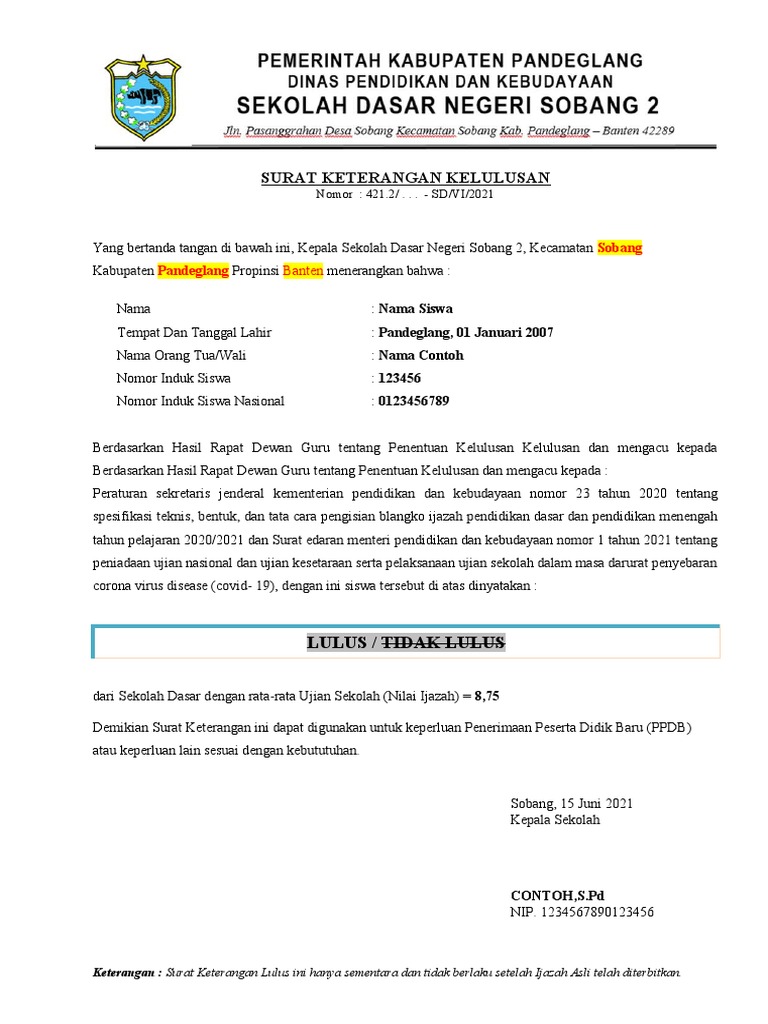 Detail Surat Kelulusan Sd Nomer 19