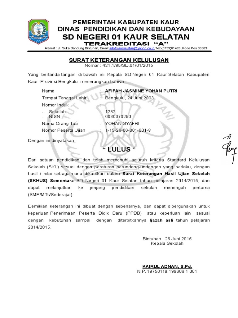 Detail Surat Kelulusan Sd Nomer 33