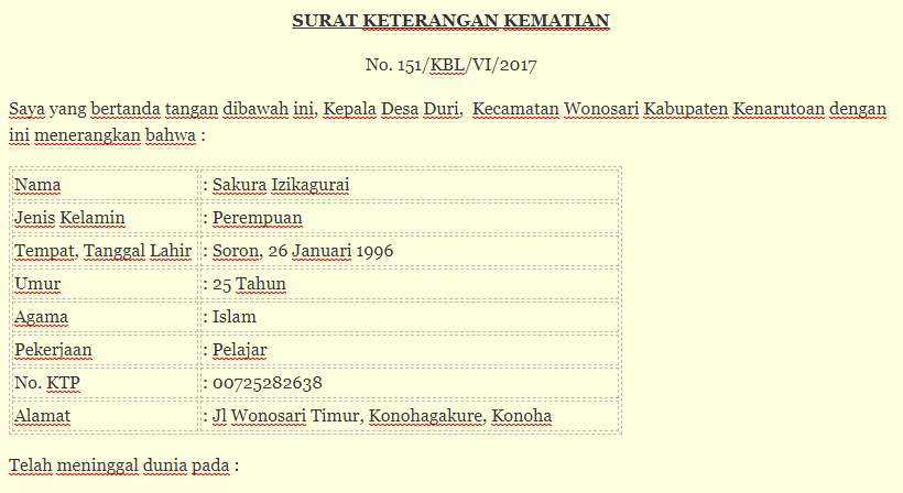 Detail Surat Kematian Dari Desa Nomer 29