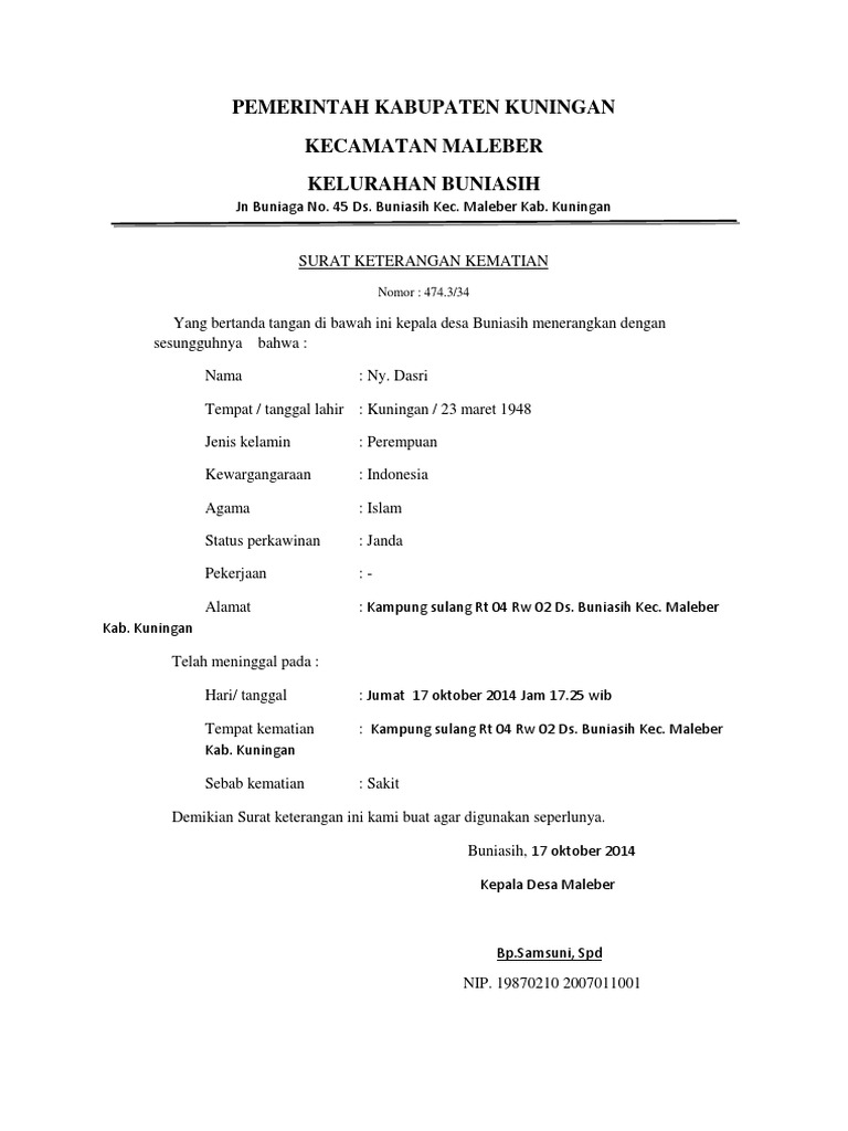 Detail Surat Kematian Dari Desa Nomer 2