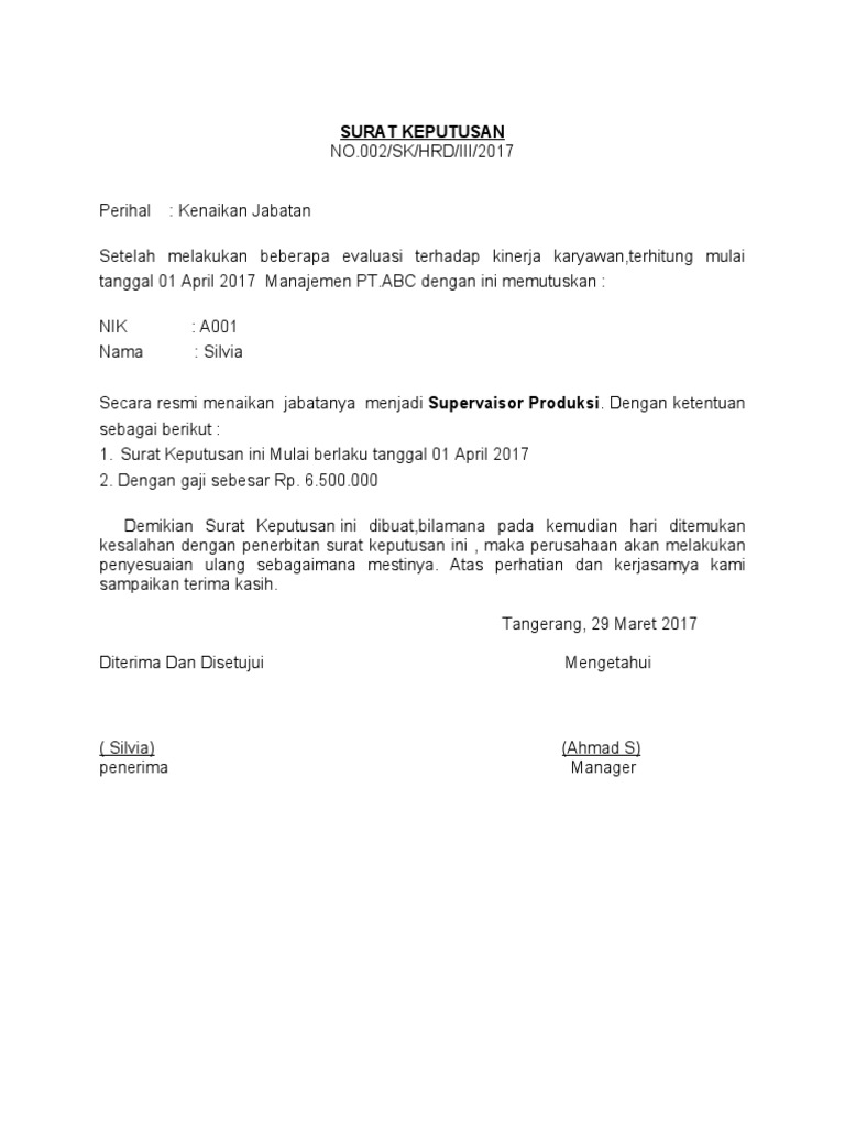 Detail Surat Kenaikan Jabatan Nomer 5