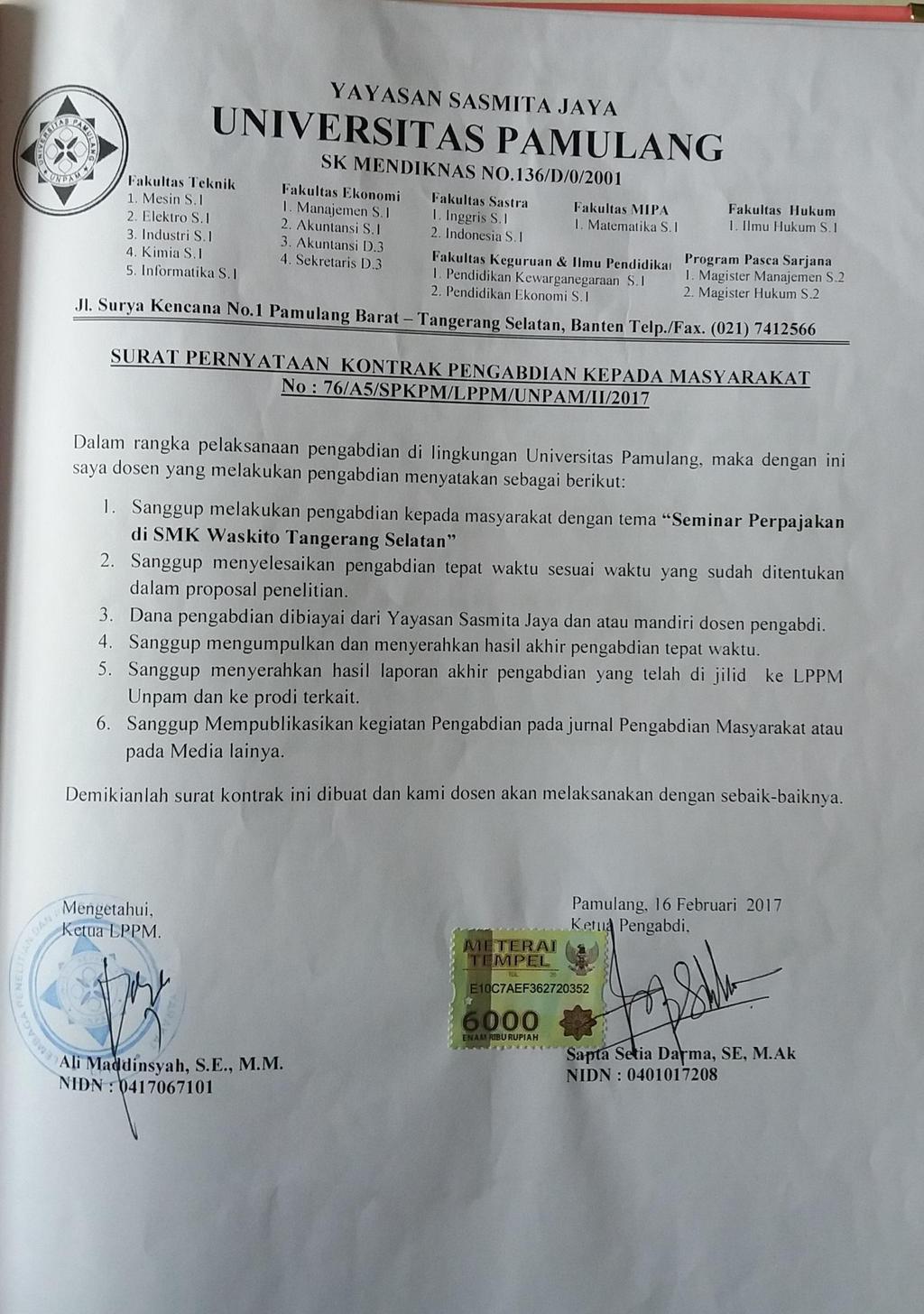 Detail Surat Kepatuhan Unpam Nomer 7