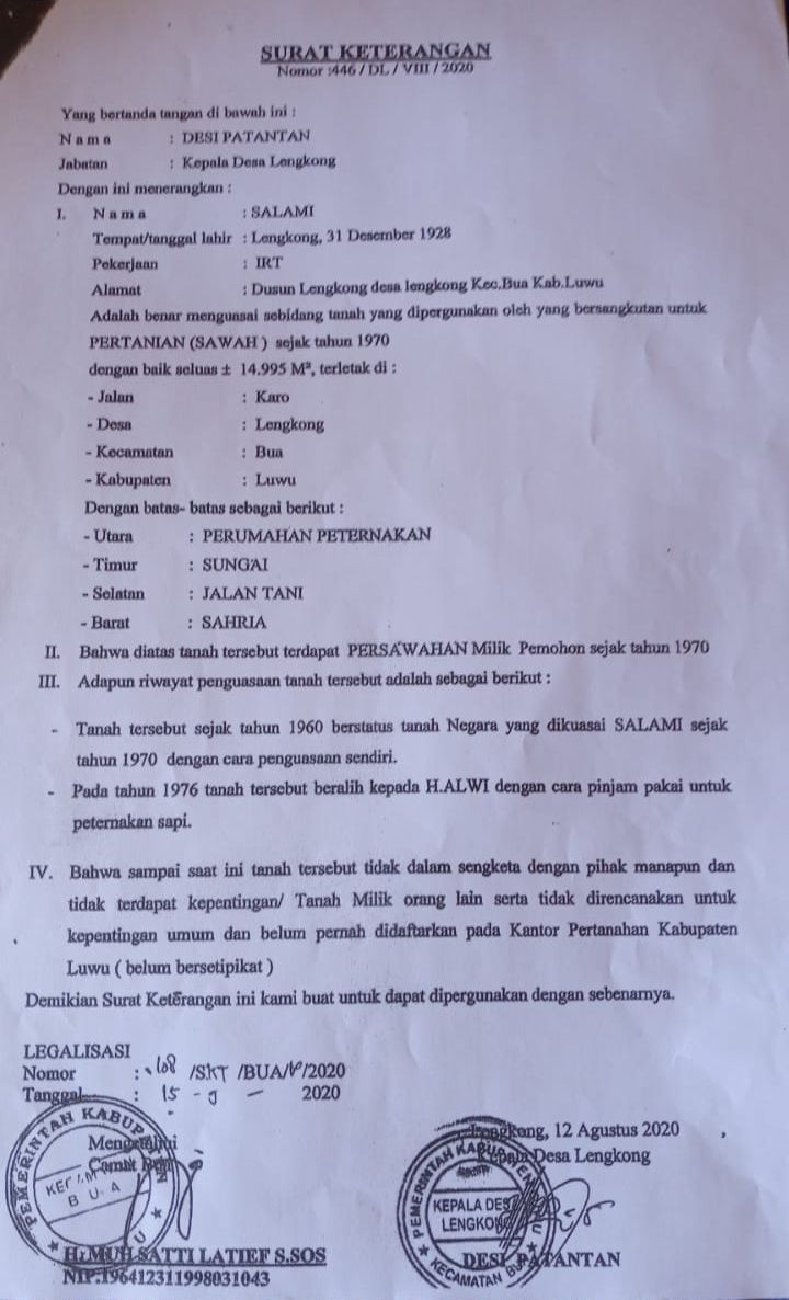 Detail Surat Kepemilikan Tanah Nomer 44