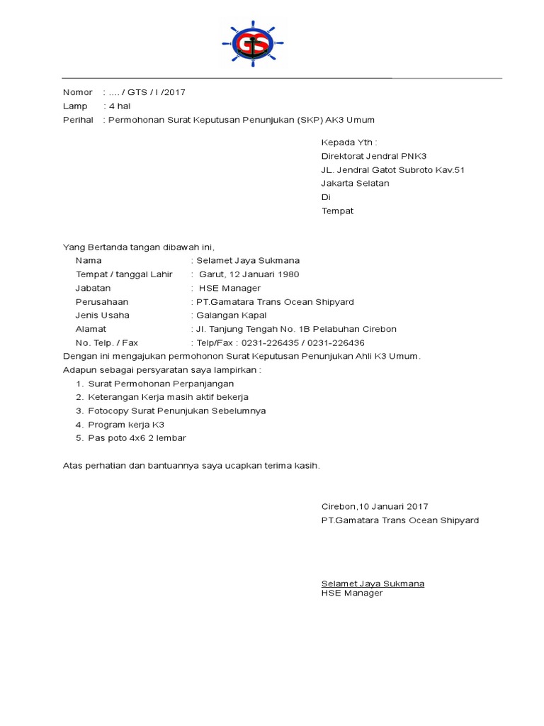 Detail Surat Keputusan Penunjukan Ahli K3 Umum Nomer 12