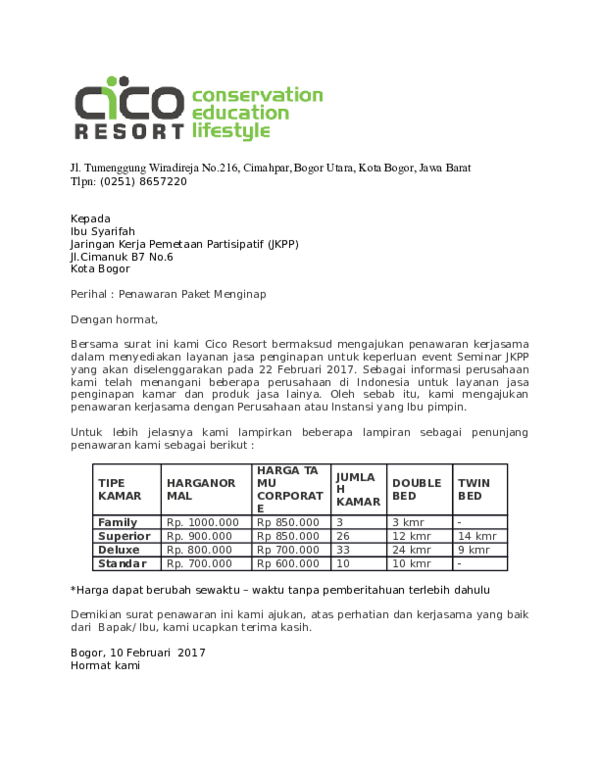 Detail Surat Kerjasama Dengan Hotel Nomer 44