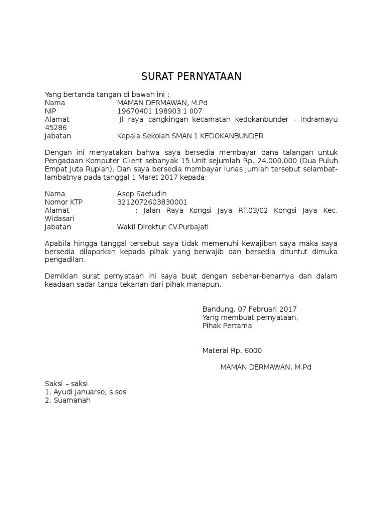 Detail Surat Kesanggupan Membayar Nomer 13