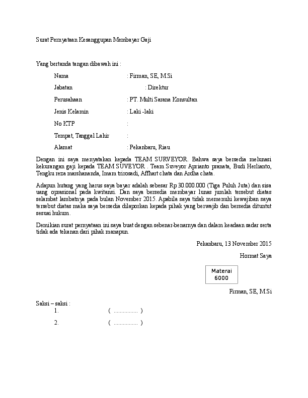 Detail Surat Kesanggupan Membayar Nomer 4