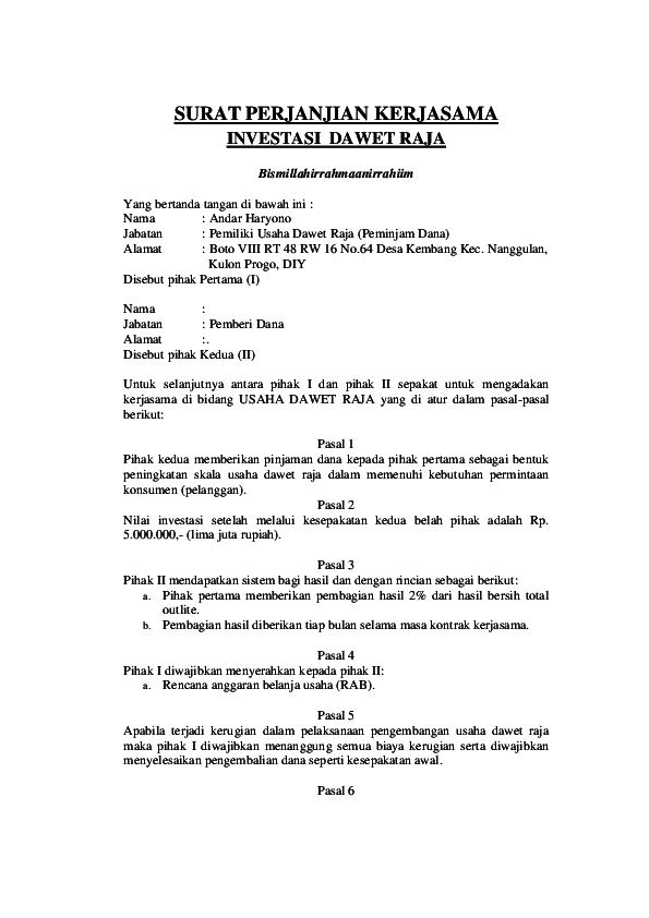 Detail Surat Kesepakatan Kerja Sama Nomer 45