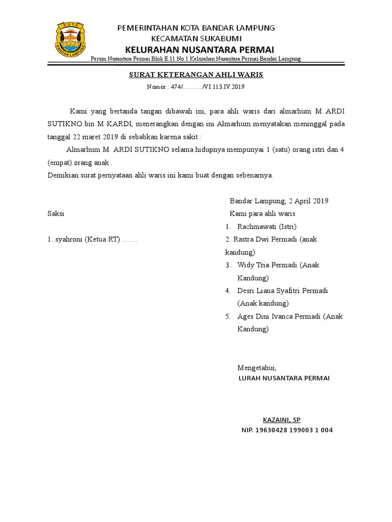 Detail Surat Keterangan Ahli Waris 2019 Nomer 12