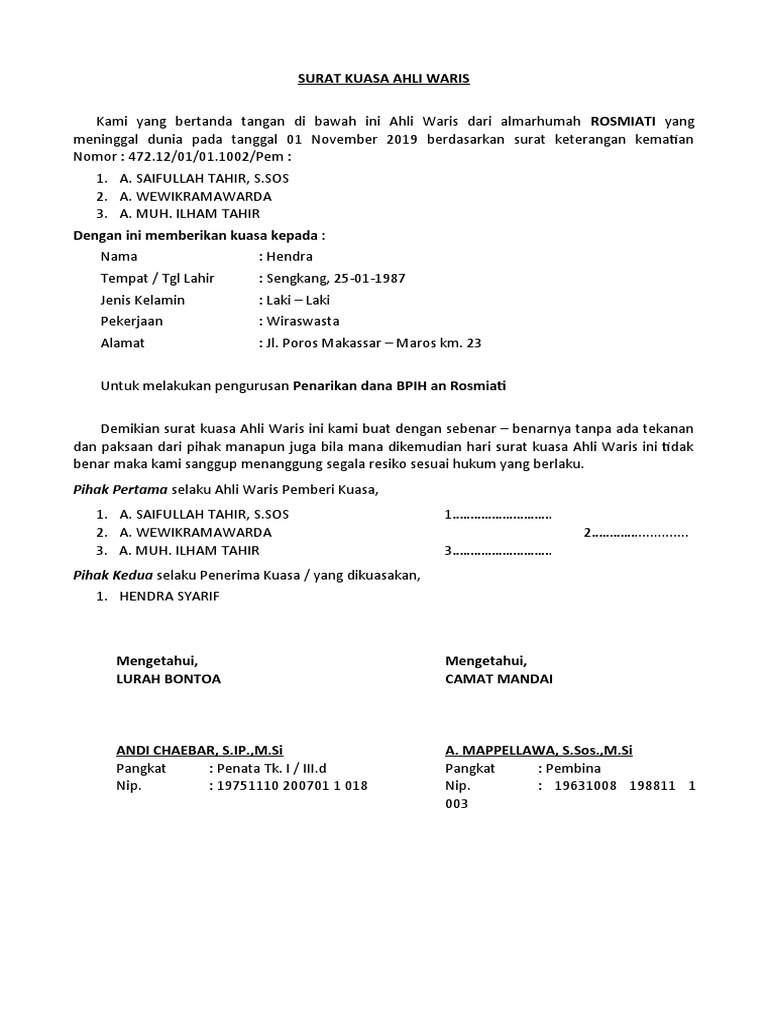 Detail Surat Keterangan Ahli Waris 2019 Nomer 16