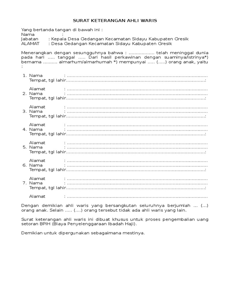 Detail Surat Keterangan Ahli Waris Nomer 49