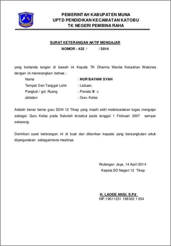 Detail Surat Keterangan Aktif Bekerja Nomer 13