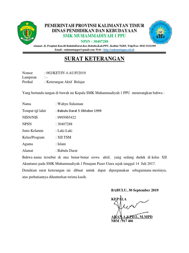 Detail Surat Keterangan Aktif Siswa Nomer 13