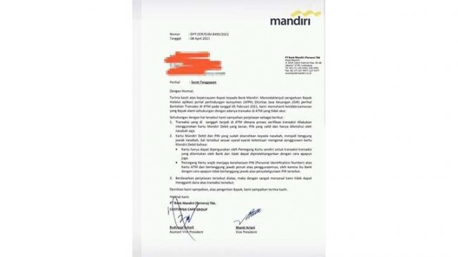 Detail Surat Keterangan Bank Mandiri Nomer 16