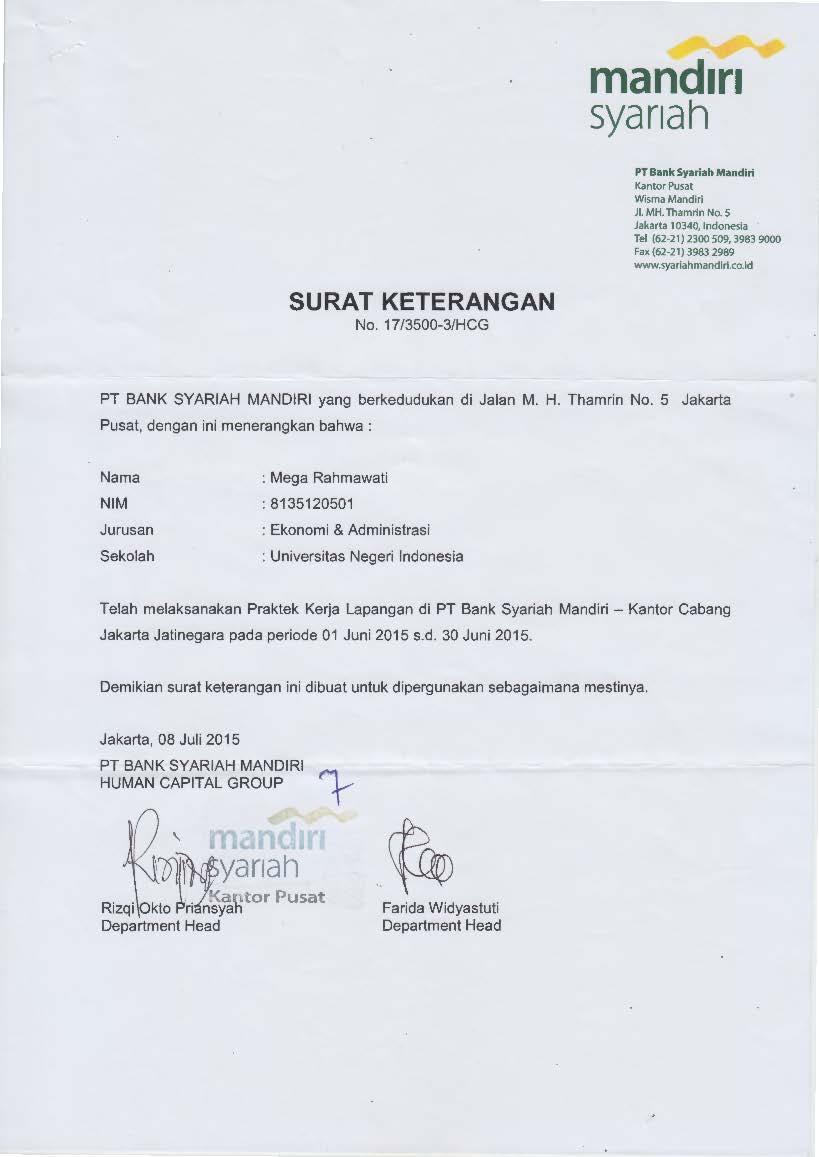 Detail Surat Keterangan Bank Mandiri Nomer 45