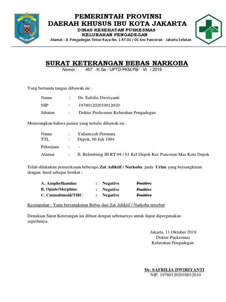 Surat Keterangan Bebas Napza - KibrisPDR