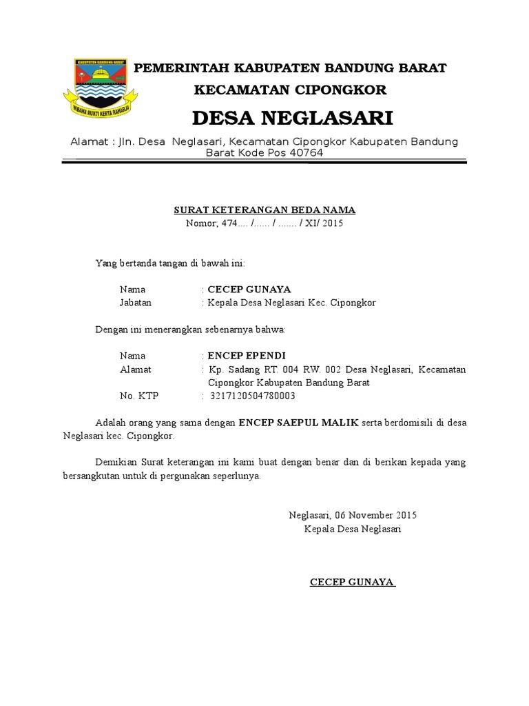 Detail Surat Keterangan Beda Nama Dari Kelurahan Nomer 16