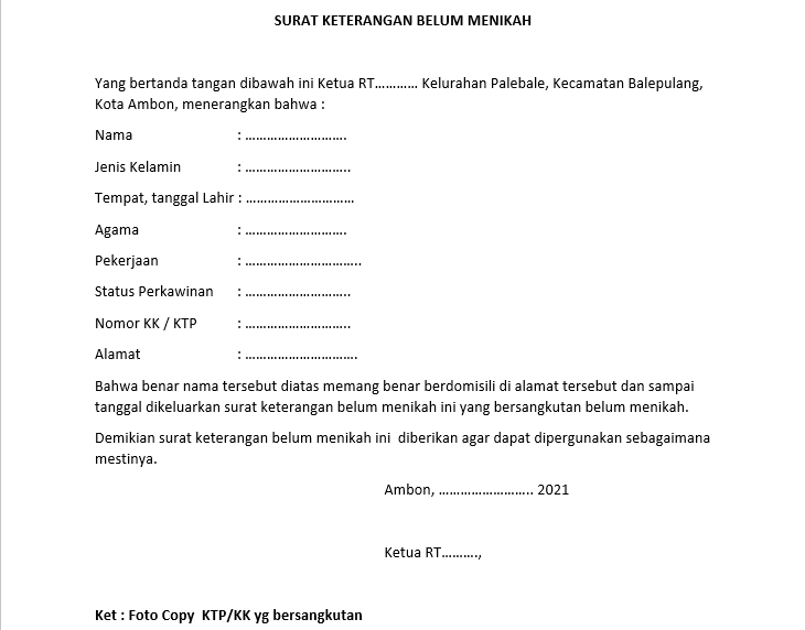 Detail Surat Keterangan Belum Menikah Nomer 7