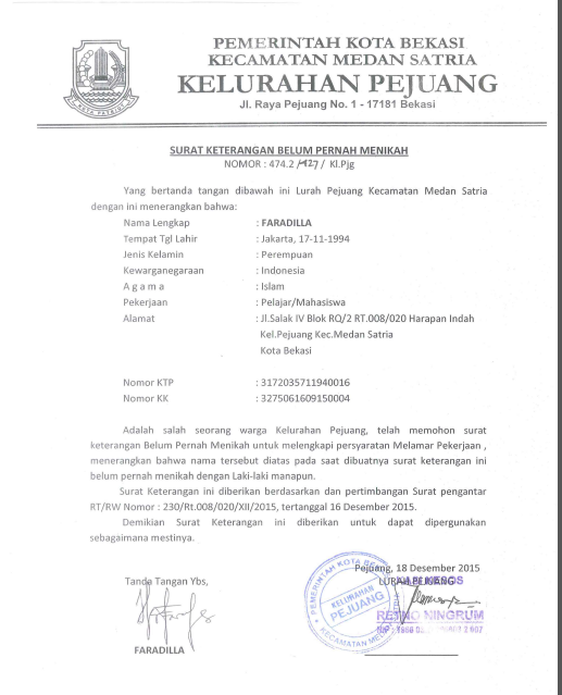 Detail Surat Keterangan Belum Menikah Nomer 13